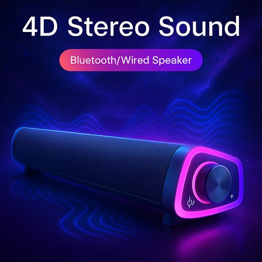 Barre de son Bluetooth 4D CozyVision™ – Stéréo avec basses, LED & connexion filaire/BT