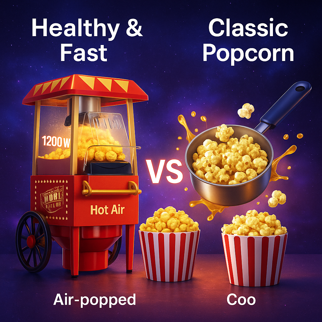 Machine à Pop-Corn Vintage 1200W – Style Rétro, Air Chaud, Sans Matières Grasses 🍿