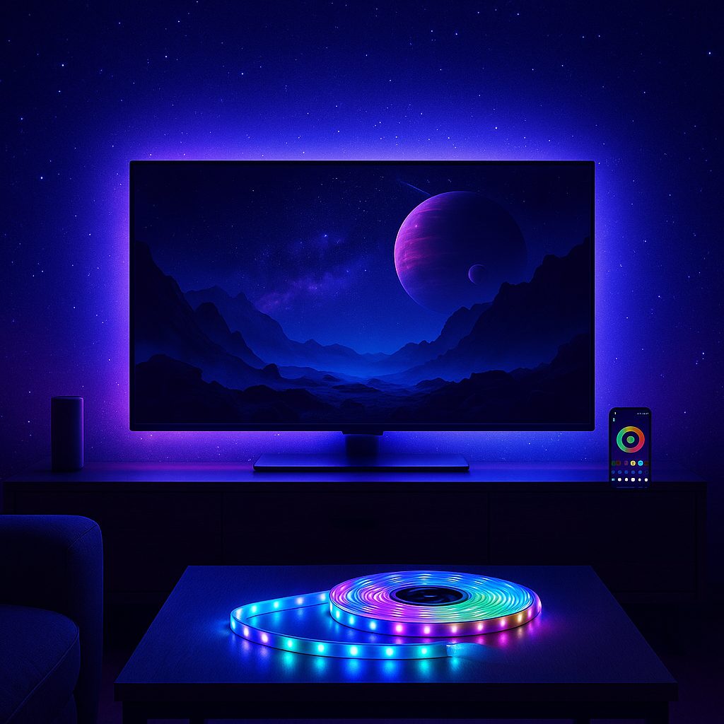 Bande lumineuse LED RVB Flexible & Autocollante – Contrôle par Télécommande & Application –