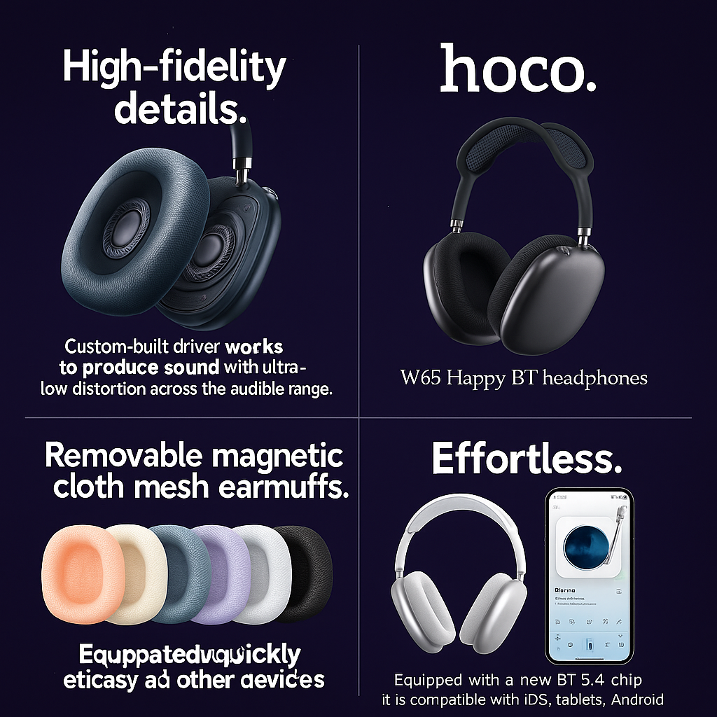 Casque Bluetooth 5.4 – CozyVision™ W65 (Hi-Fi, 45h autonomie)